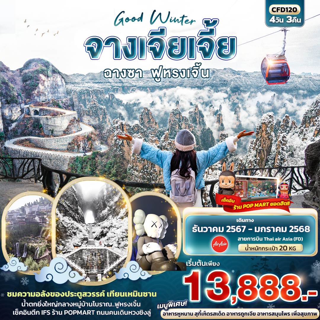 ทัวร์จีน Good Winter จางเจียเจี้ย ฉางซา ฟูหรงเจิ้น 4วัน 3คืน (FD)