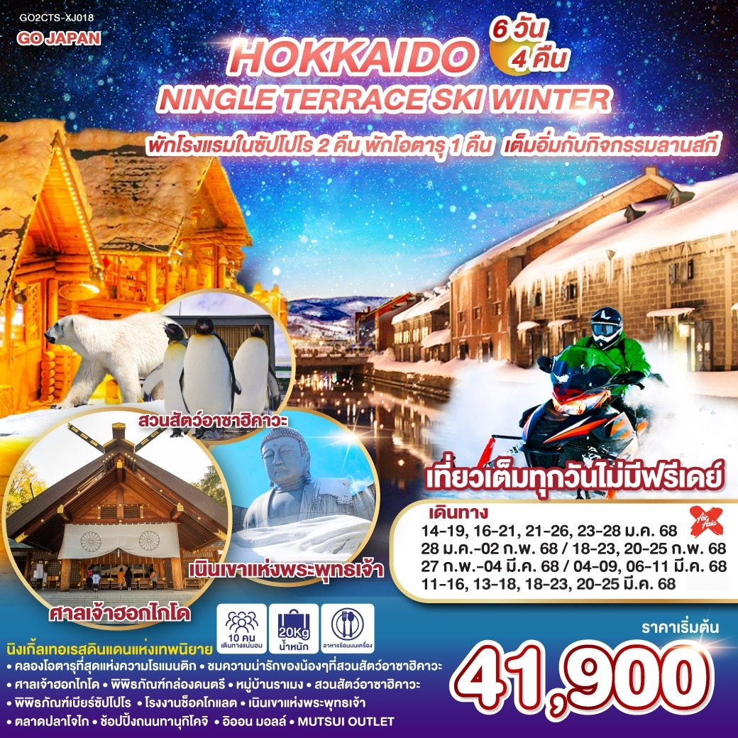 ทัวร์ญี่ปุ่น HOKKAIDO NINGLE TERRACE SKI WINTER 6วัน 4คืน (XJ)