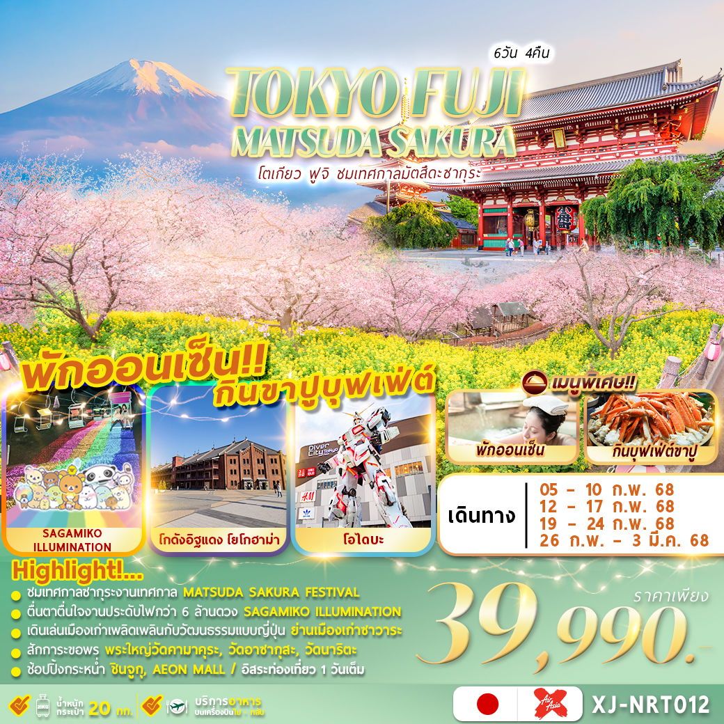 ทัวร์ญี่ปุ่น TOKYO FUJI MATSUDA SAKURA FES FREEDAY 6วัน 4คืน (XJ)